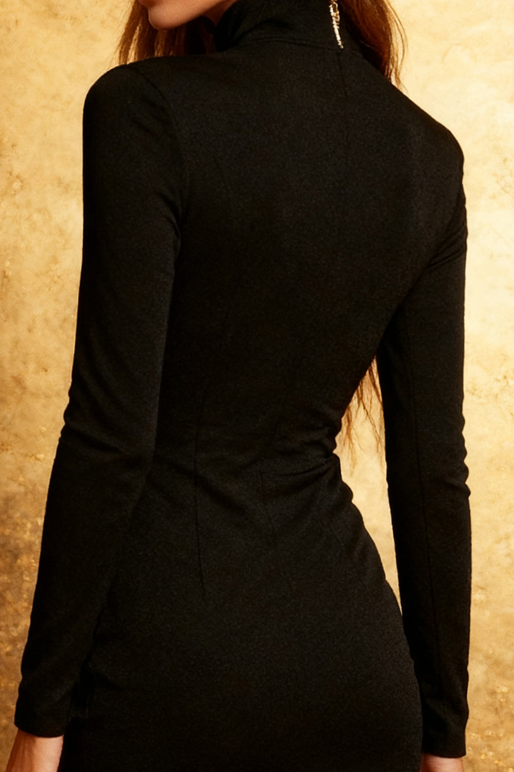 Black Tight High Neck Long Sleeves Mini Cocktail Dress