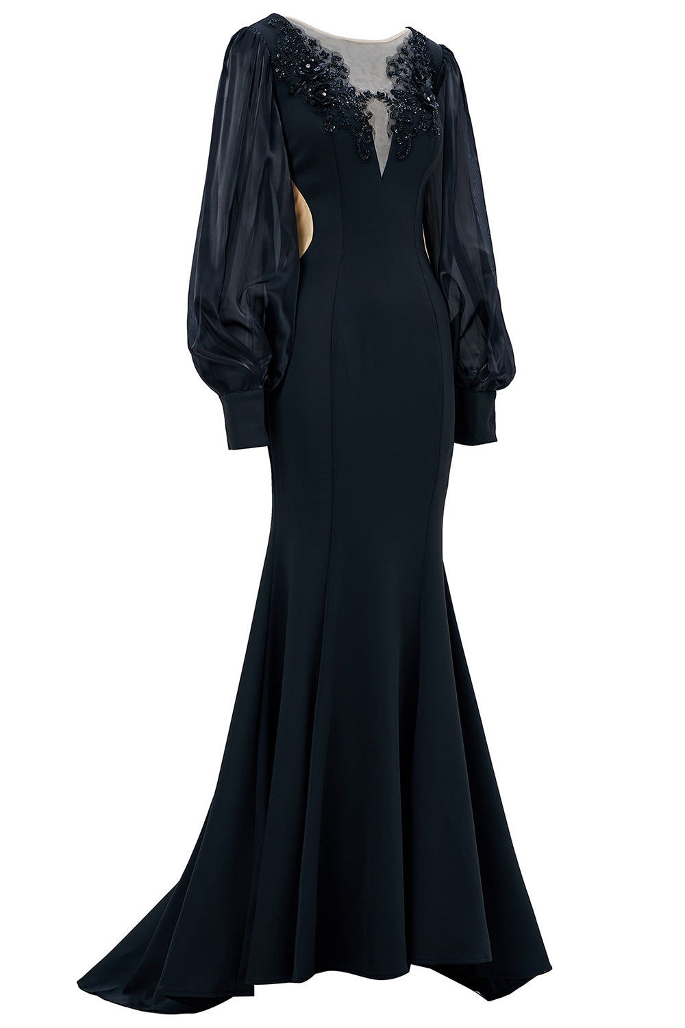 Modest Black Mermaid Long Sleeves Wedding Guest Dress with Appliques