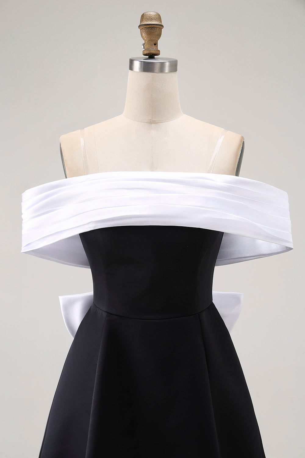 Black Off the Shoulder A-Line Short Satin Homecoming Dress with Bow
