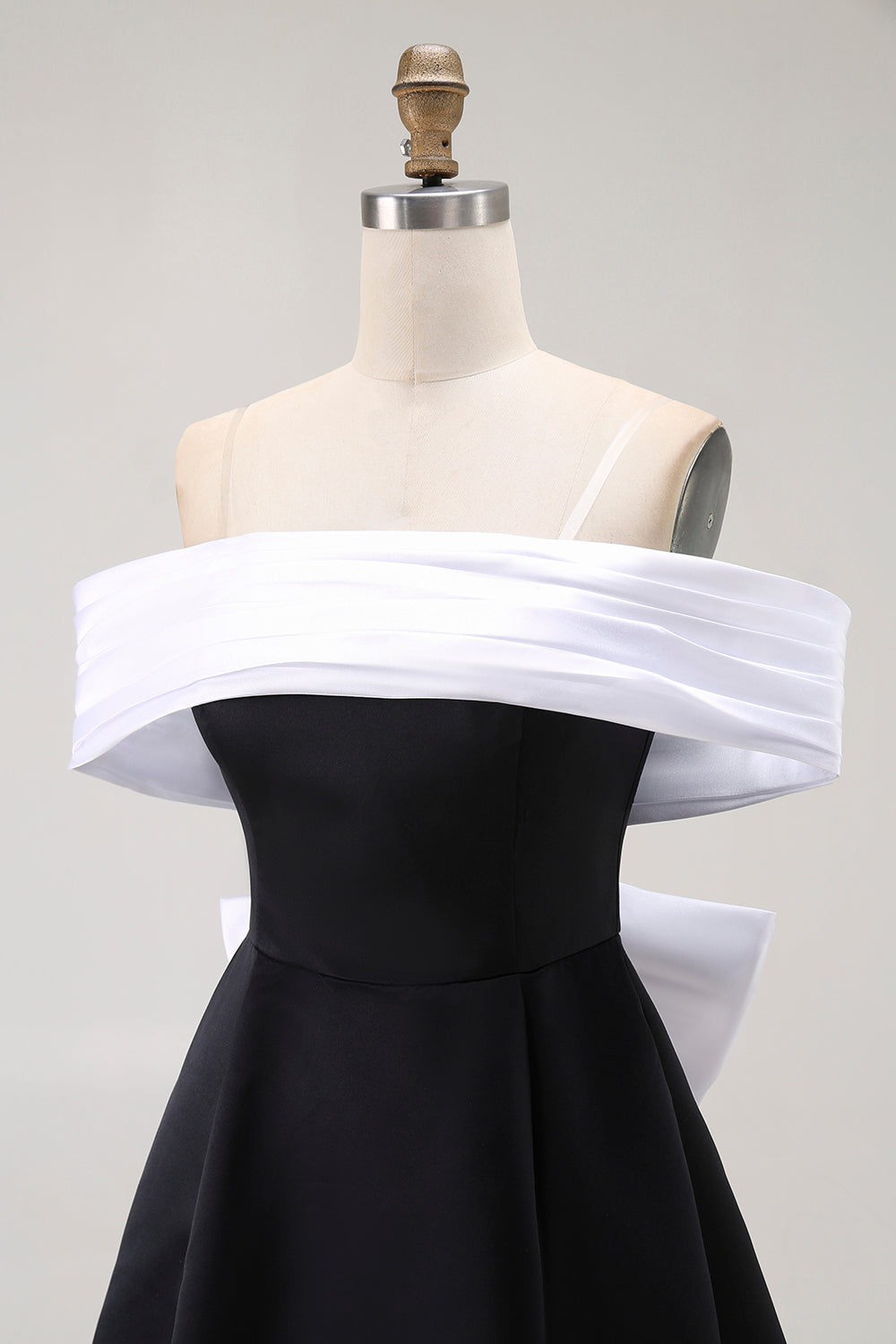 Black Off the Shoulder A-Line Short Satin Homecoming Dress with Bow
