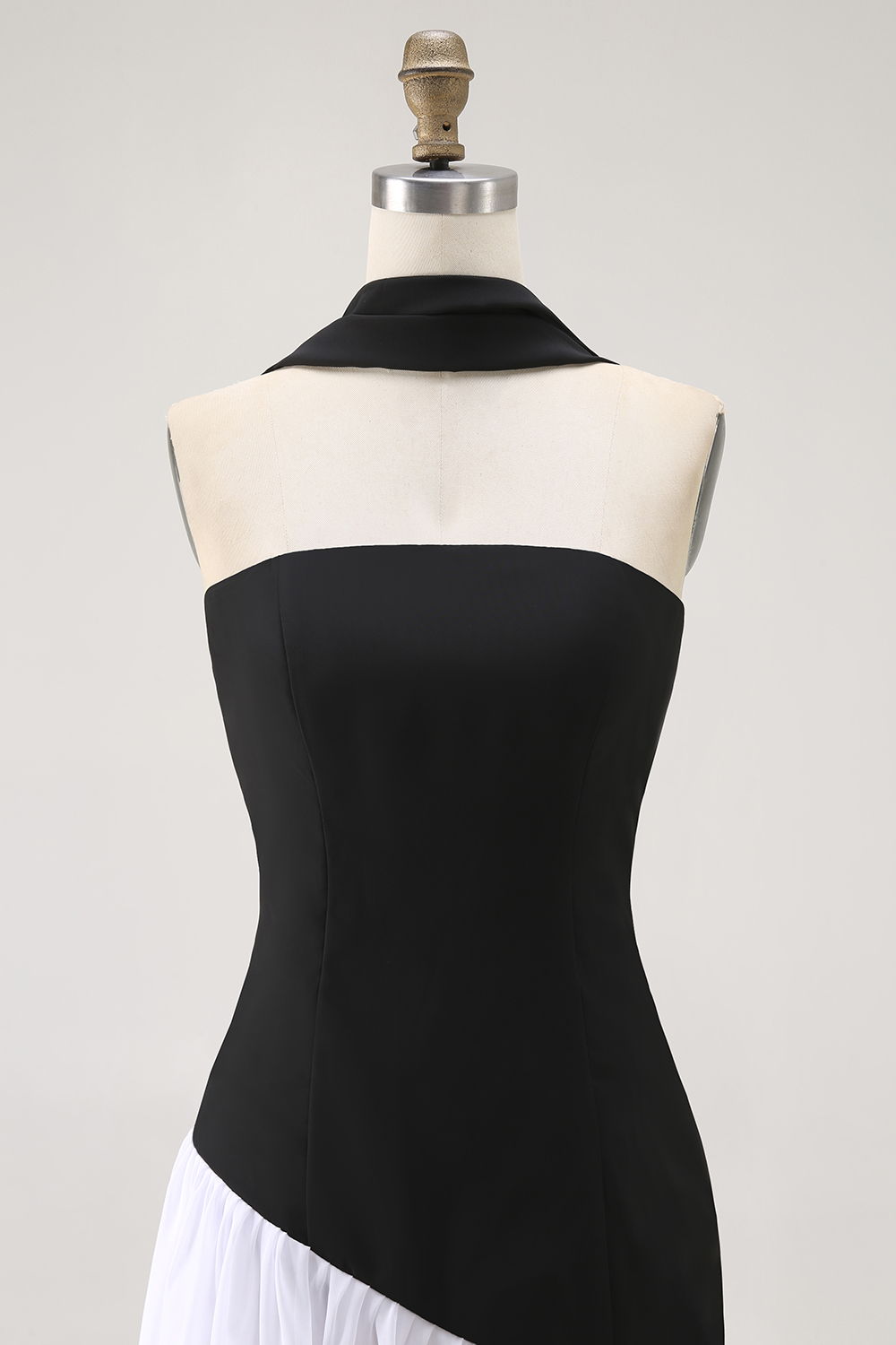 Black and White Sheath Neck Scarf Maxi Wedding Guest Dress