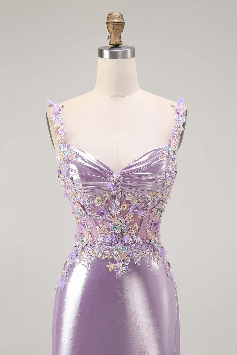 Metallic Lilac Mermaid Long Corset Prom Dress with Slit