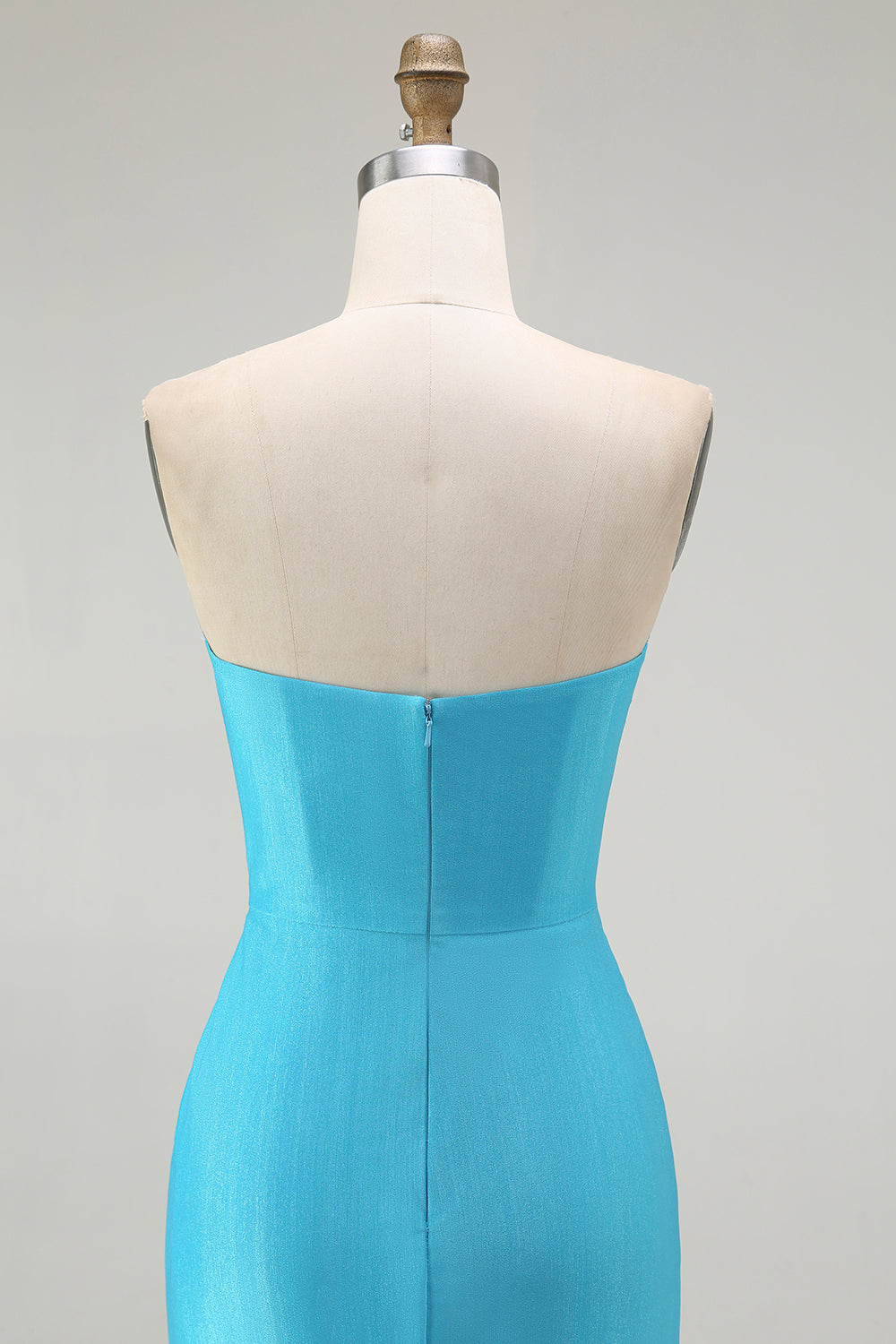 Sparkly Blue Satin Mermaid Long Ruched Prom Dress with Slit