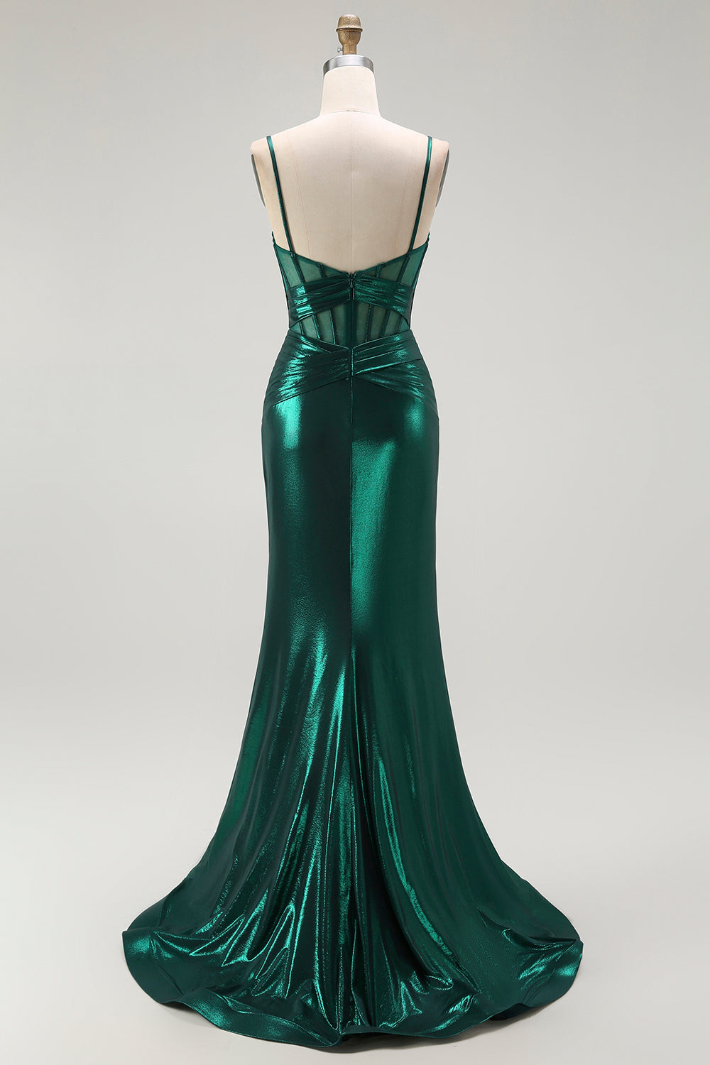 Metallic Dark Green Corset Mermaid Long Prom Dress with Slit