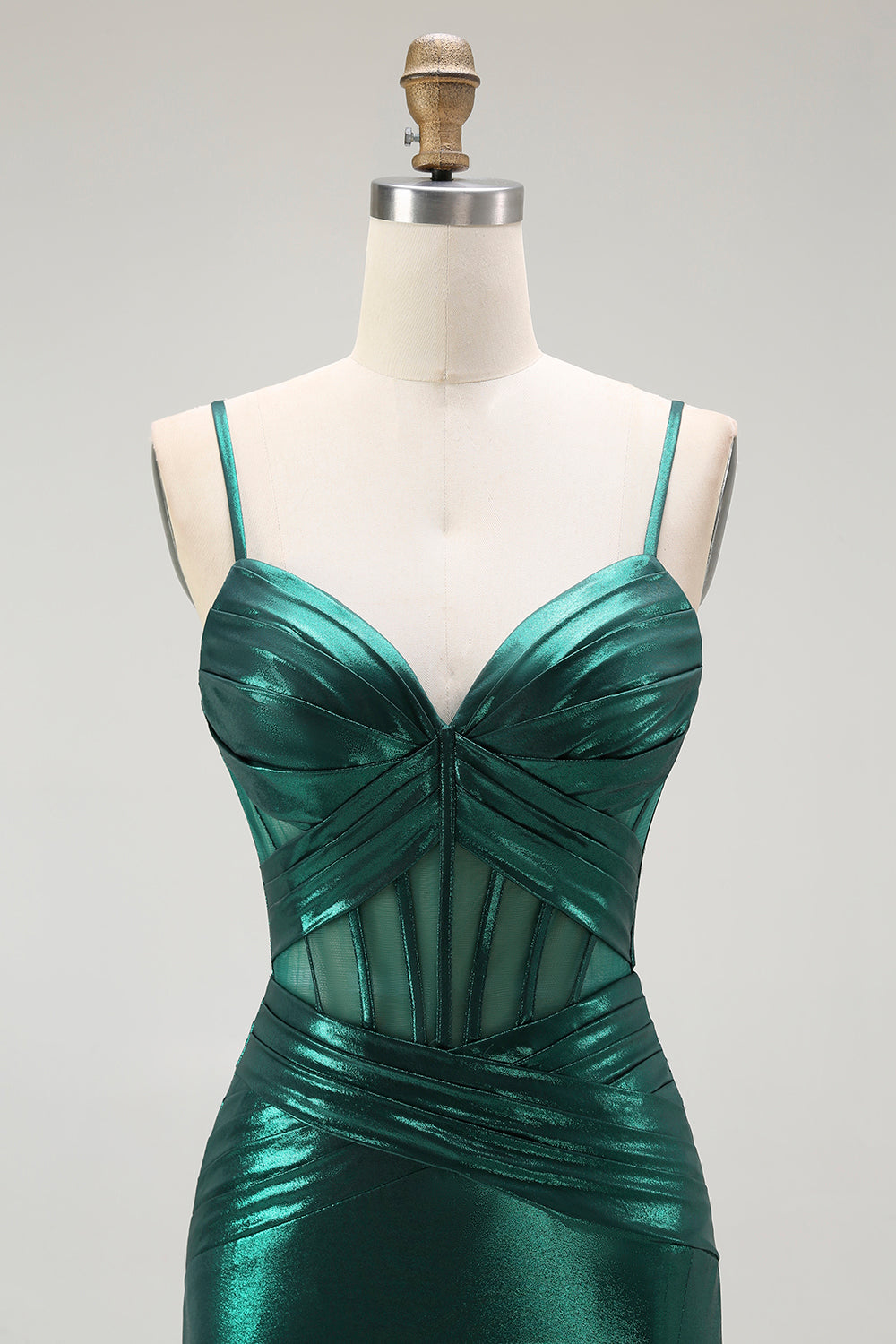 Metallic Dark Green Corset Mermaid Long Prom Dress with Slit