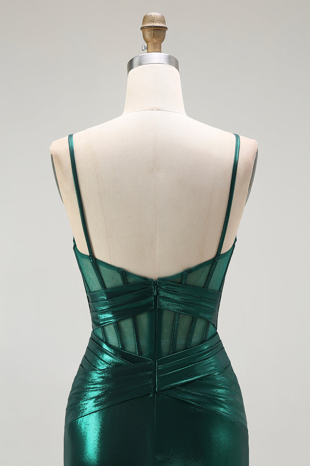 Metallic Dark Green Corset Mermaid Long Prom Dress with Slit