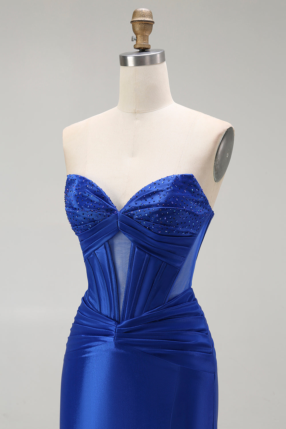 Sparkly Royal Blue Mermaid Long Corset Prom Dress with Beading