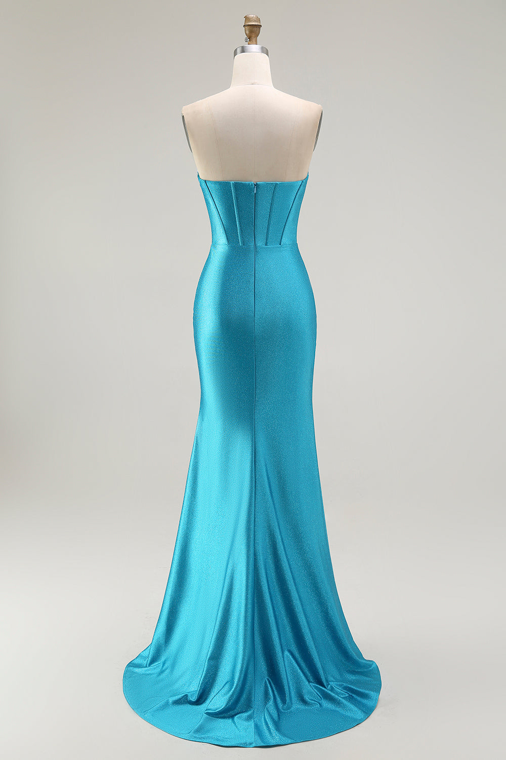 Sparkly Blue Strapless Mermaid Long Corset Prom Dress with Ruffles