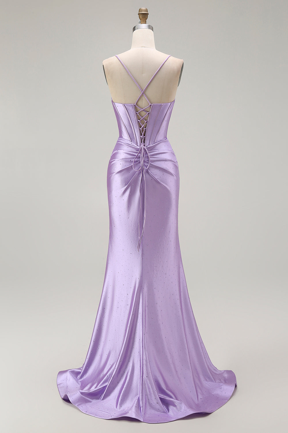 Sparkly Purple Mermaid Spaghetti Straps Long Corset Prom Dress with Slit