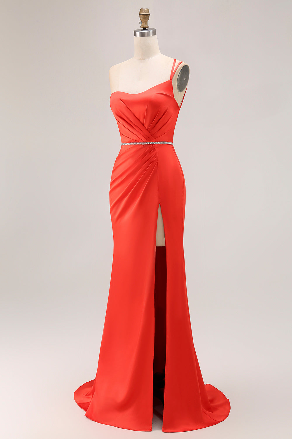 Orange Mermaid One Shoulder Lace-Up Back Long Prom Dress with Slit