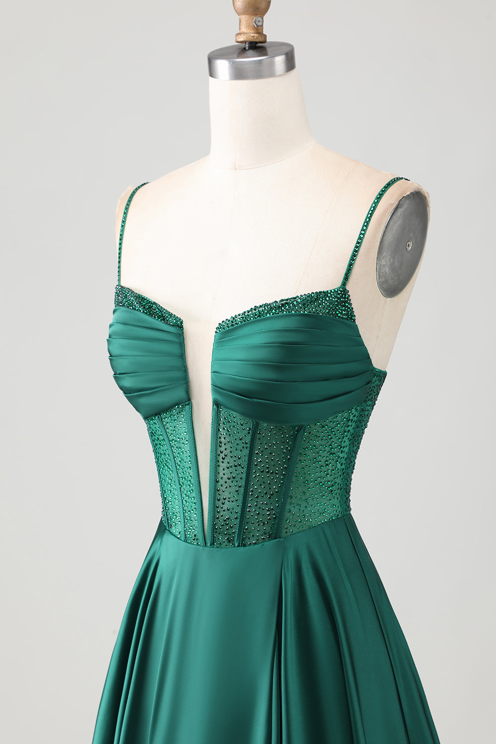 Sparkly Dark Green A-LineLong Prom Dress with Beading