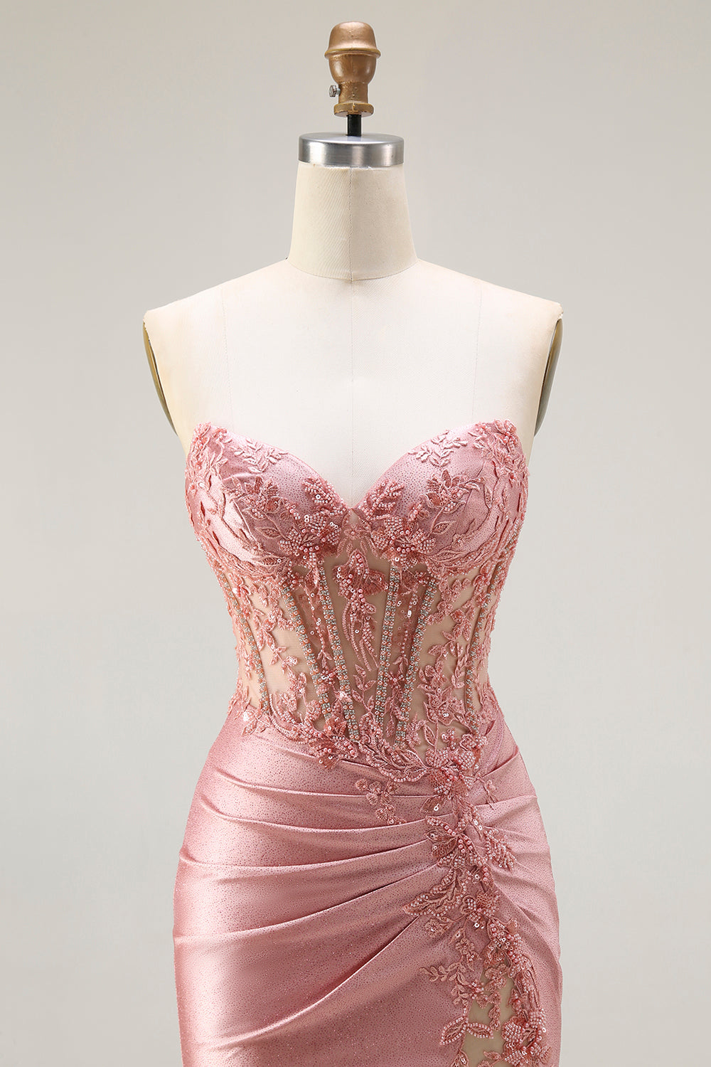 Sparkly Blush Mermaid Long Corset Prom Dress with Slit
