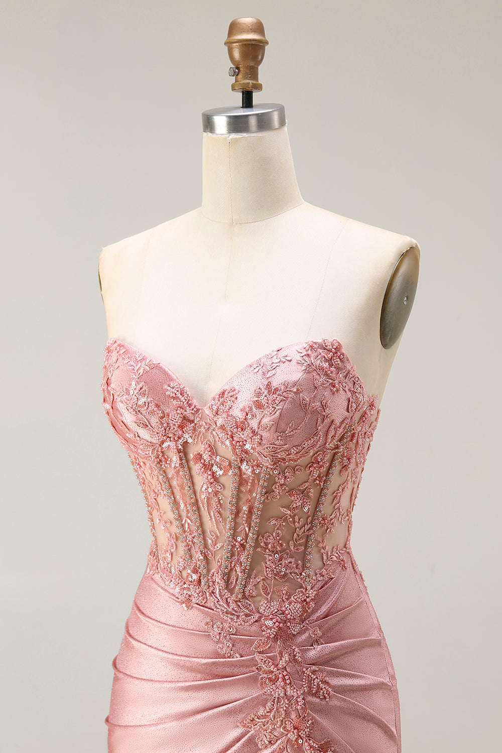 Sparkly Blush Mermaid Long Corset Prom Dress with Slit