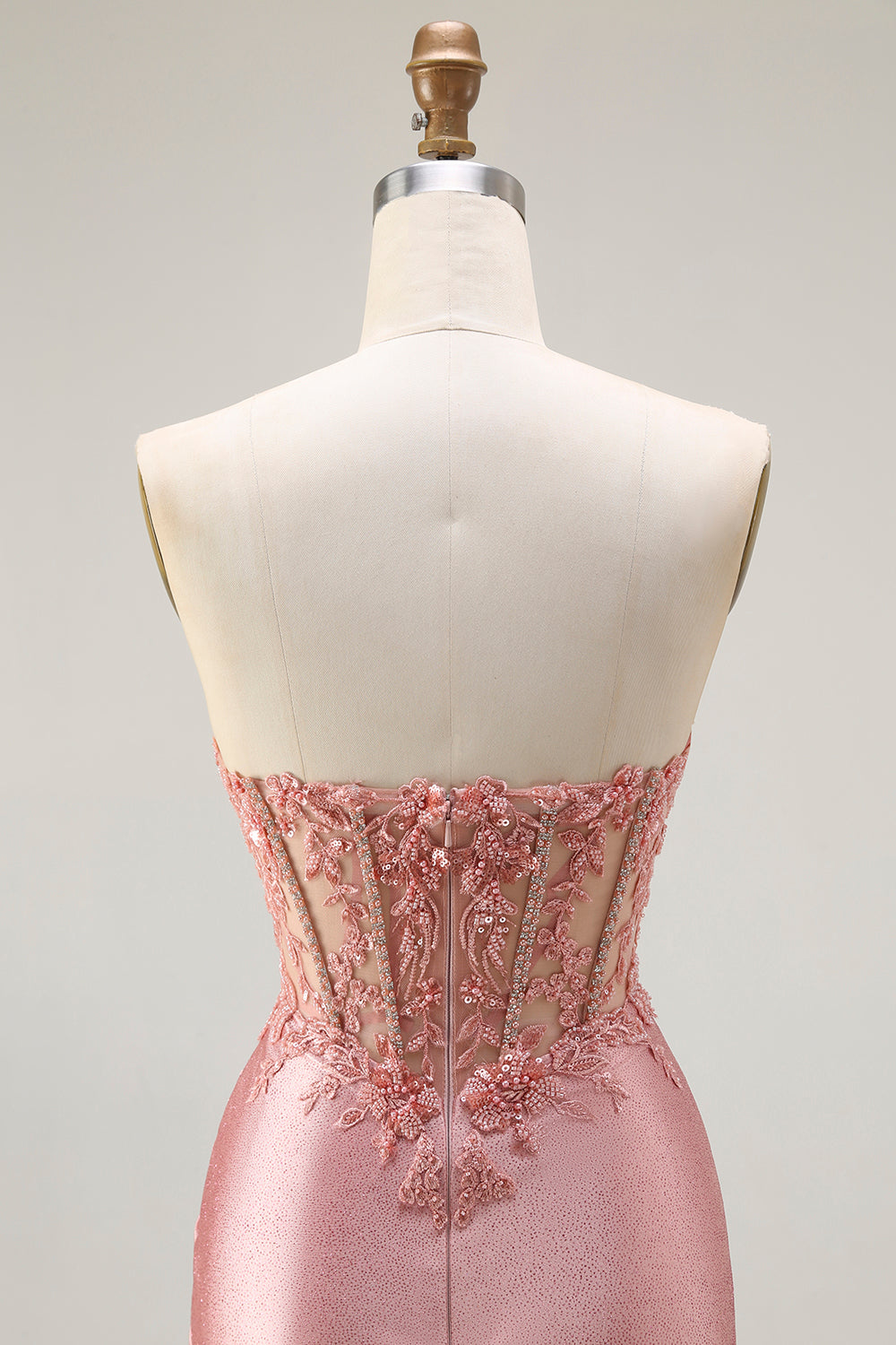 Sparkly Blush Mermaid Long Corset Prom Dress with Slit