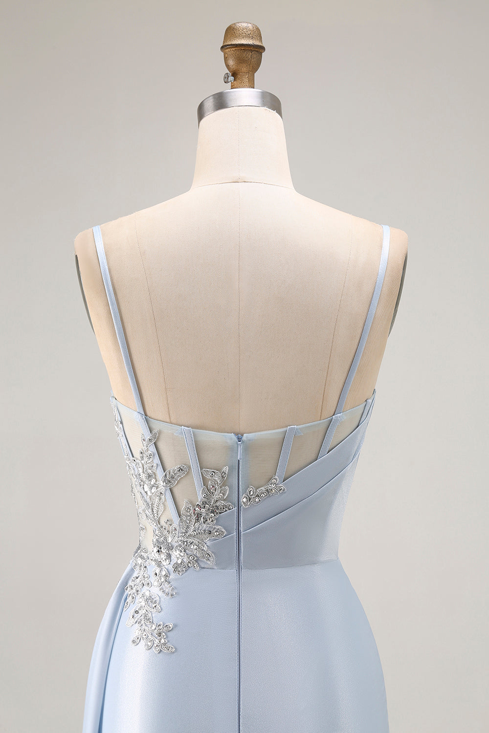 Sparkly Light Blue Mermaid Ruched Long Corset Prom Dress with Slit