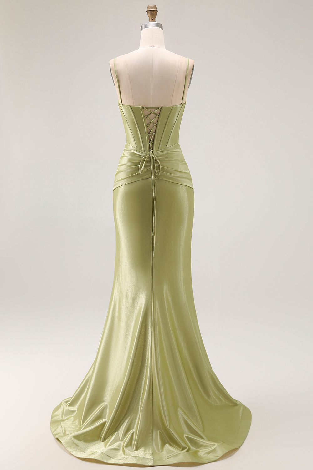 Sparkly Green Mermaid Spaghetti Straps Long Corset Prom Dress with Beading