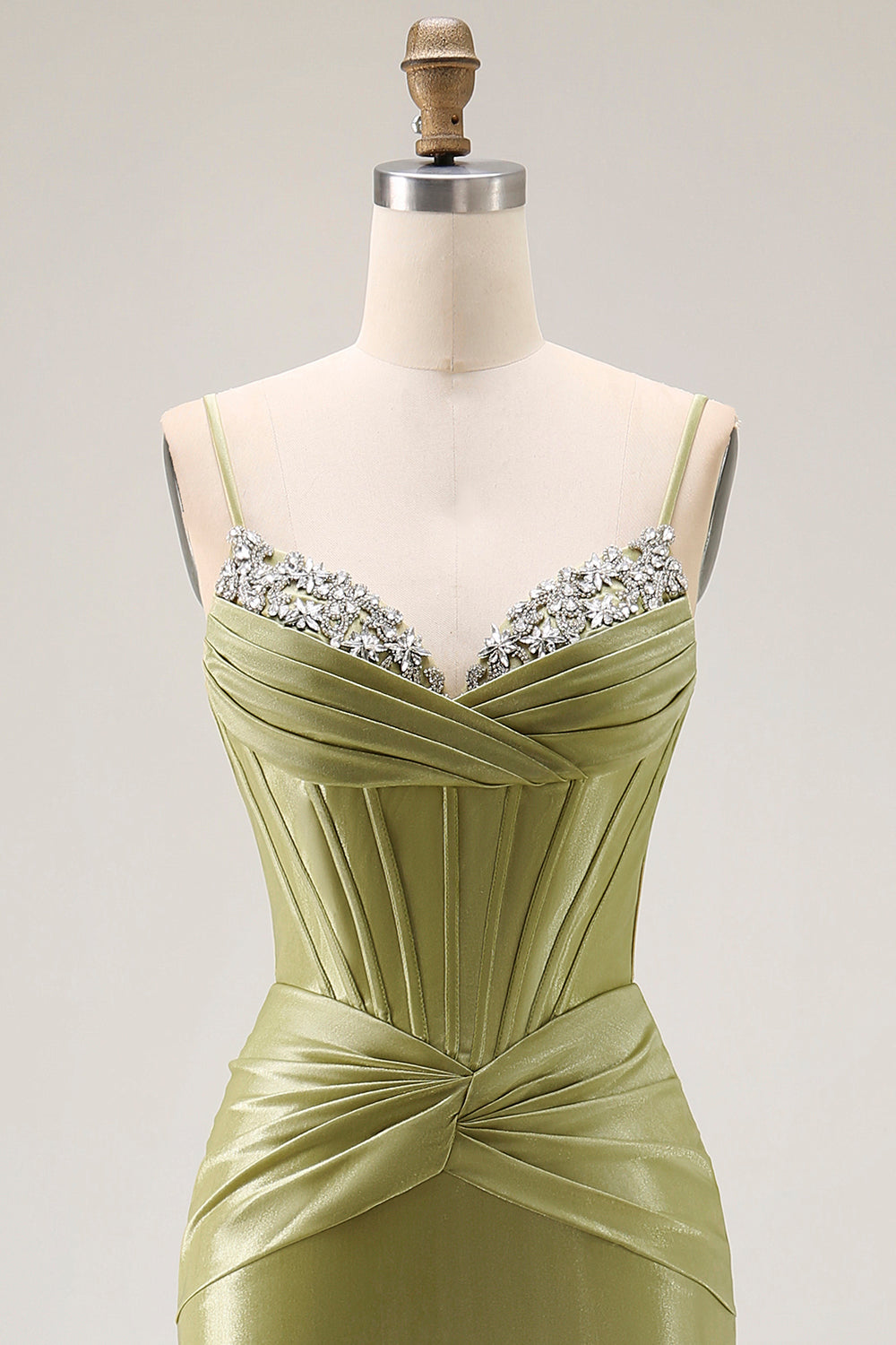Sparkly Green Mermaid Spaghetti Straps Long Corset Prom Dress with Beading