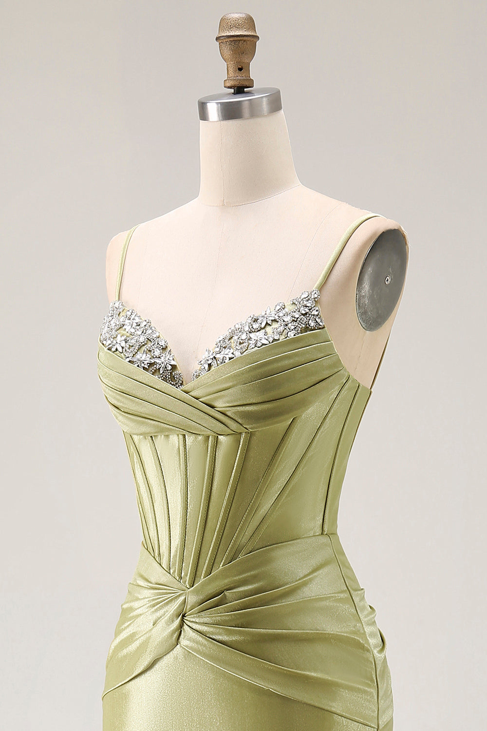 Sparkly Green Mermaid Spaghetti Straps Long Corset Prom Dress with Beading