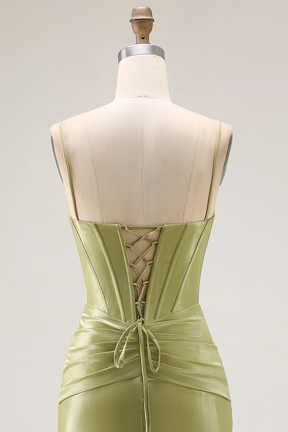 Sparkly Green Mermaid Spaghetti Straps Long Corset Prom Dress with Beading