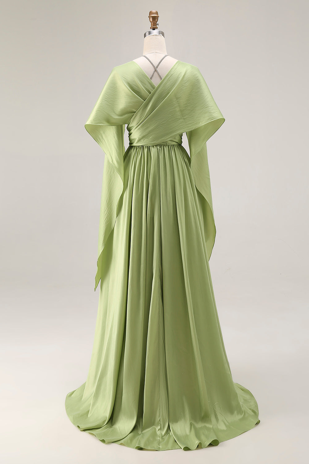 Flowy Sage Green A-Line Keyhole Long Corset Prom Dress with Slit