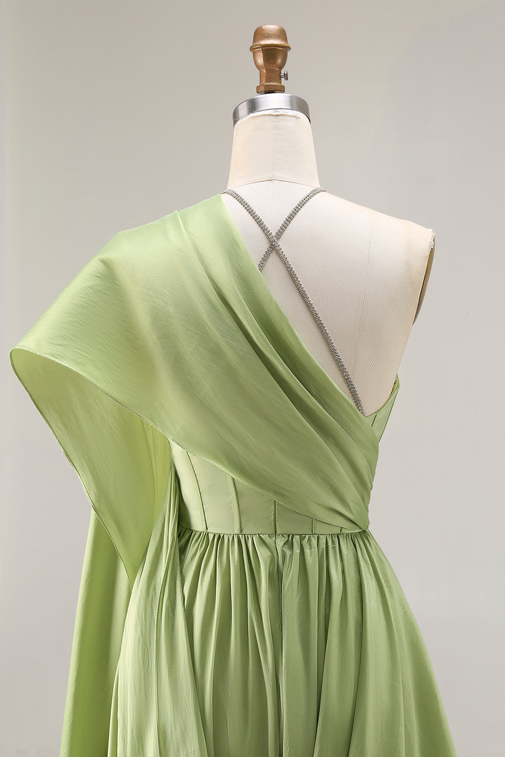 Flowy Sage Green A-Line Keyhole Long Corset Prom Dress with Slit