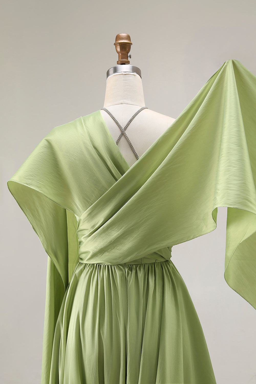 Flowy Sage Green A-Line Keyhole Long Corset Prom Dress with Slit