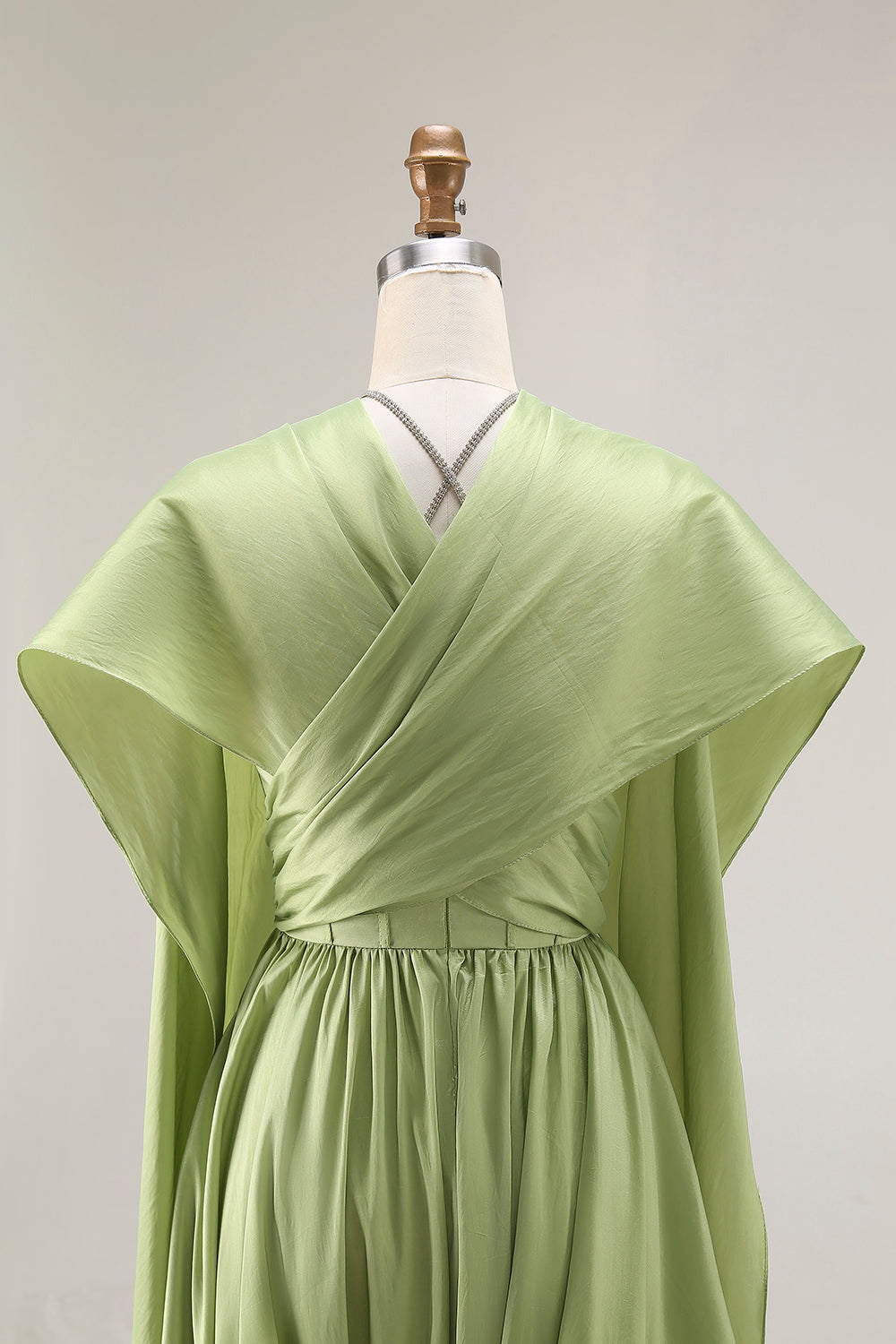 Flowy Sage Green A-Line Keyhole Long Corset Prom Dress with Slit