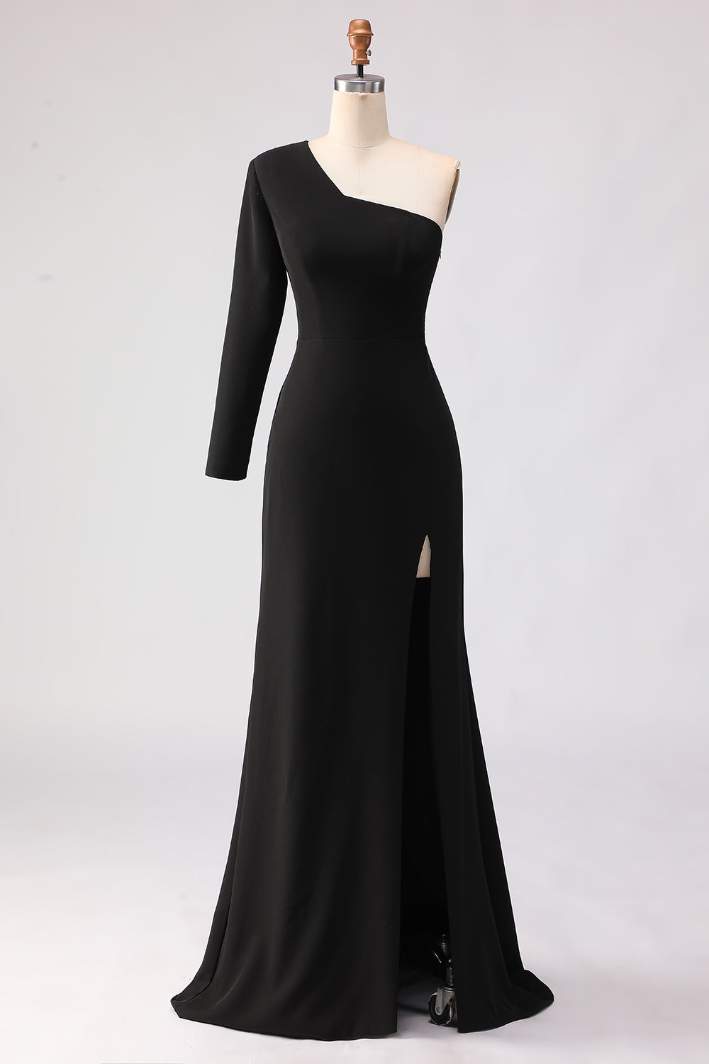 Black One Shoulder Long Sheath Mother of the Bride Dress with Slit