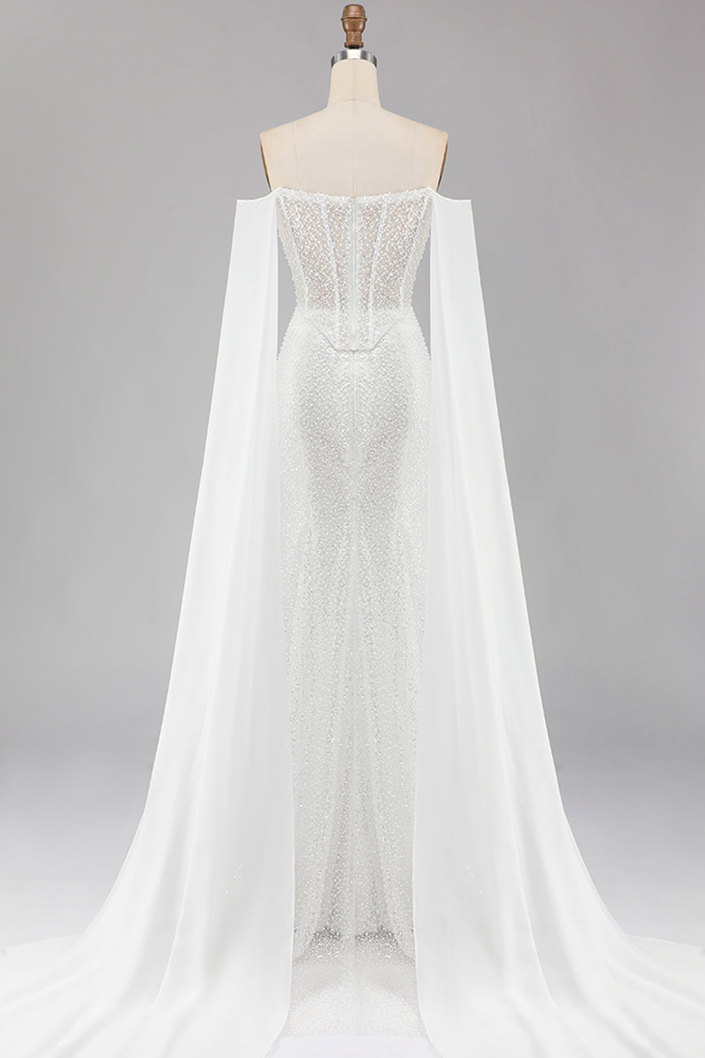 Sparkly White Mermaid Off the Shoulder Beaded Corset Long Prom Dress