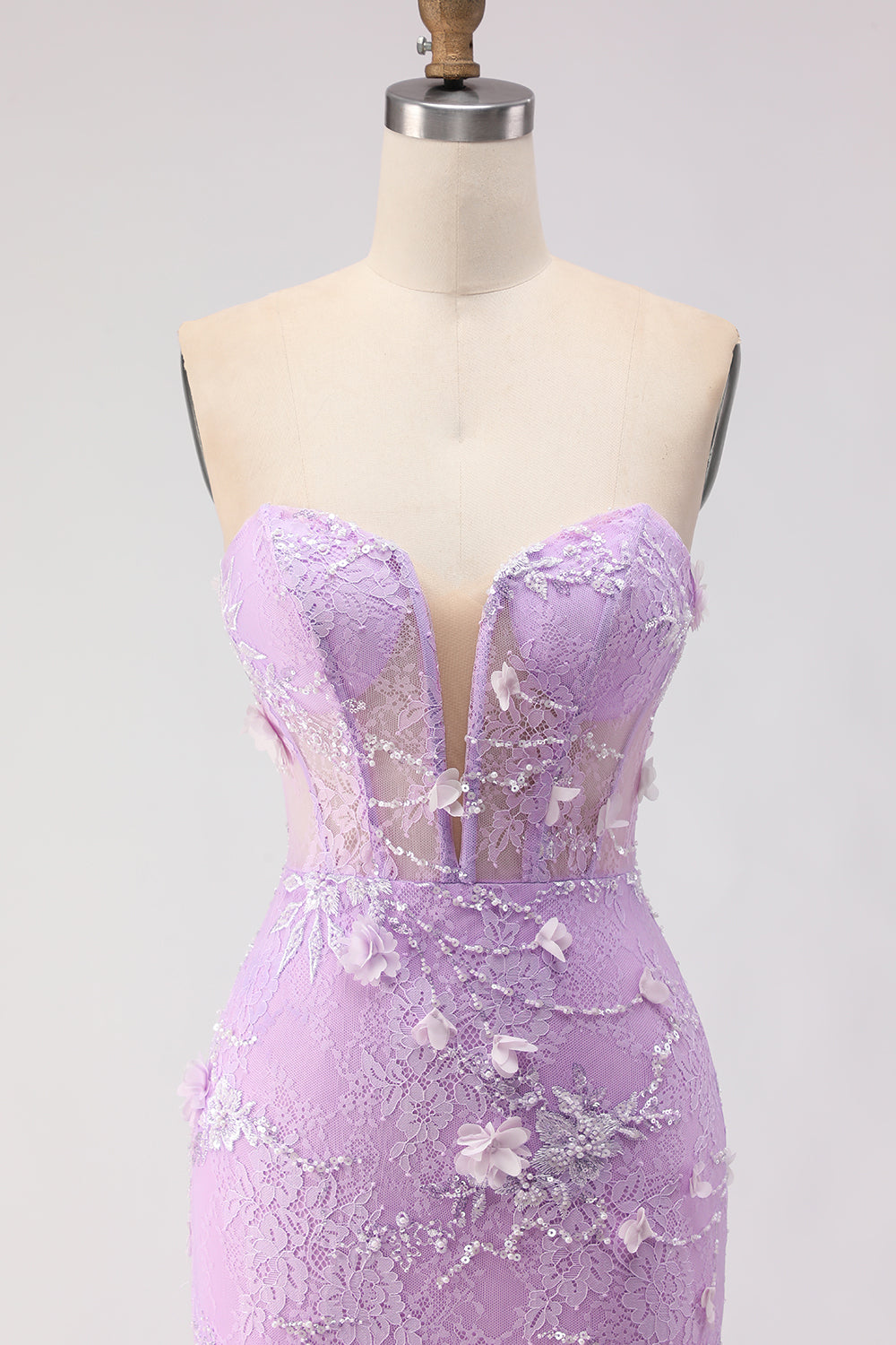 Floral Yellow Tulle Strapless Mermaid Long Corset Prom Dress with Lace