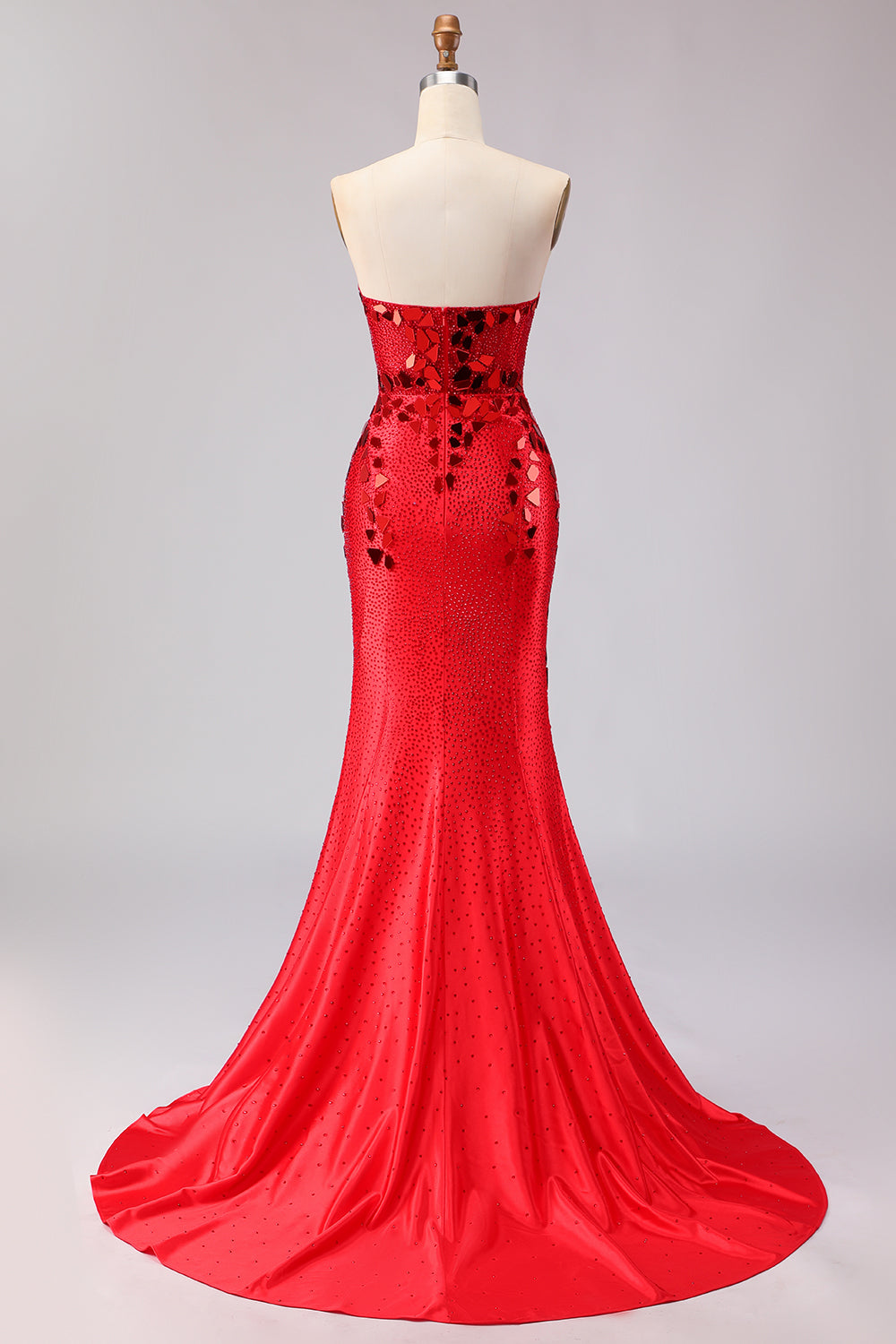 Sparkly Red Mirror Sweetheart Mermaid Long Prom Dress with Slit
