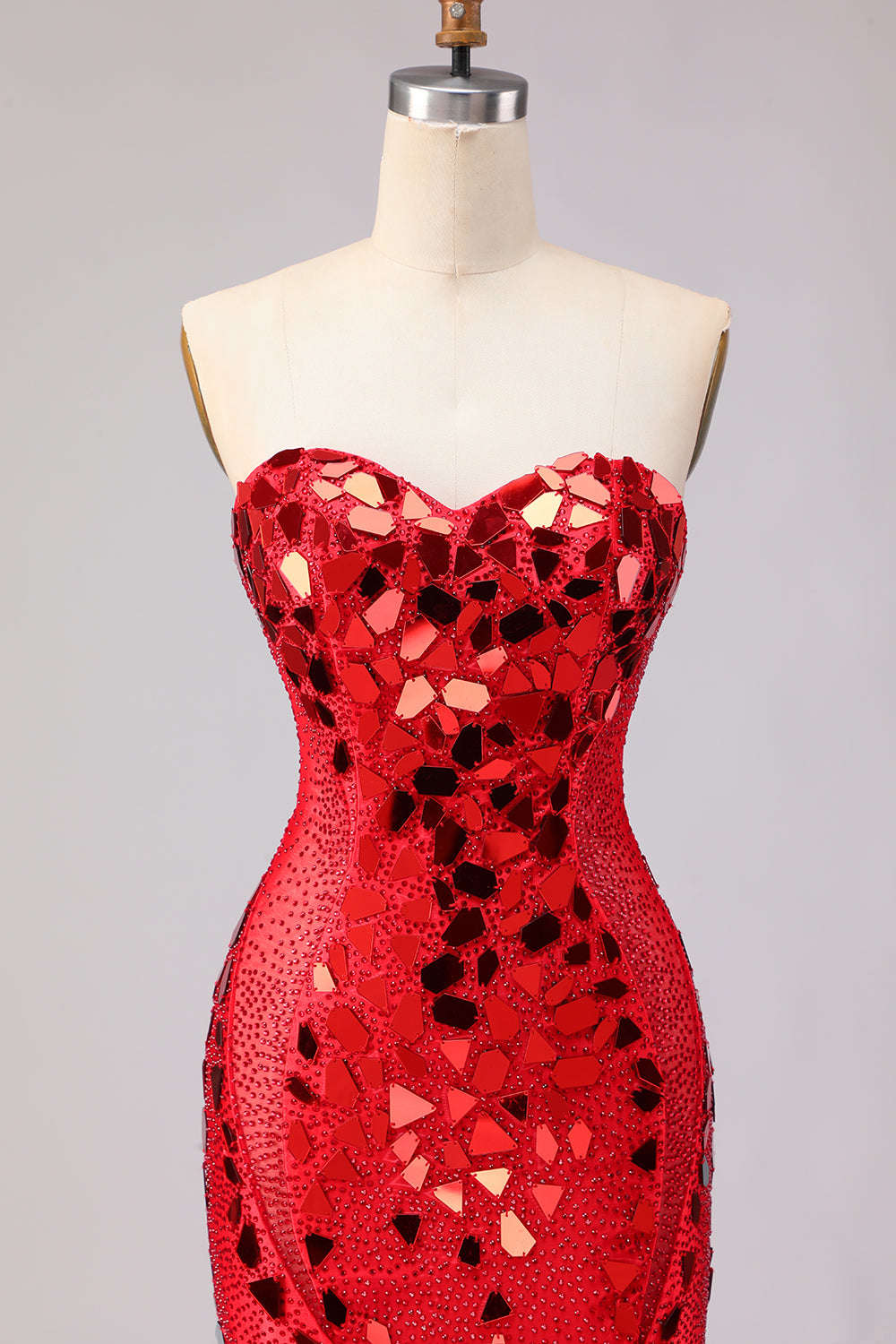 Sparkly Royal Blue Beaded Sweetheart Mirror Long Prom Dress with Slit