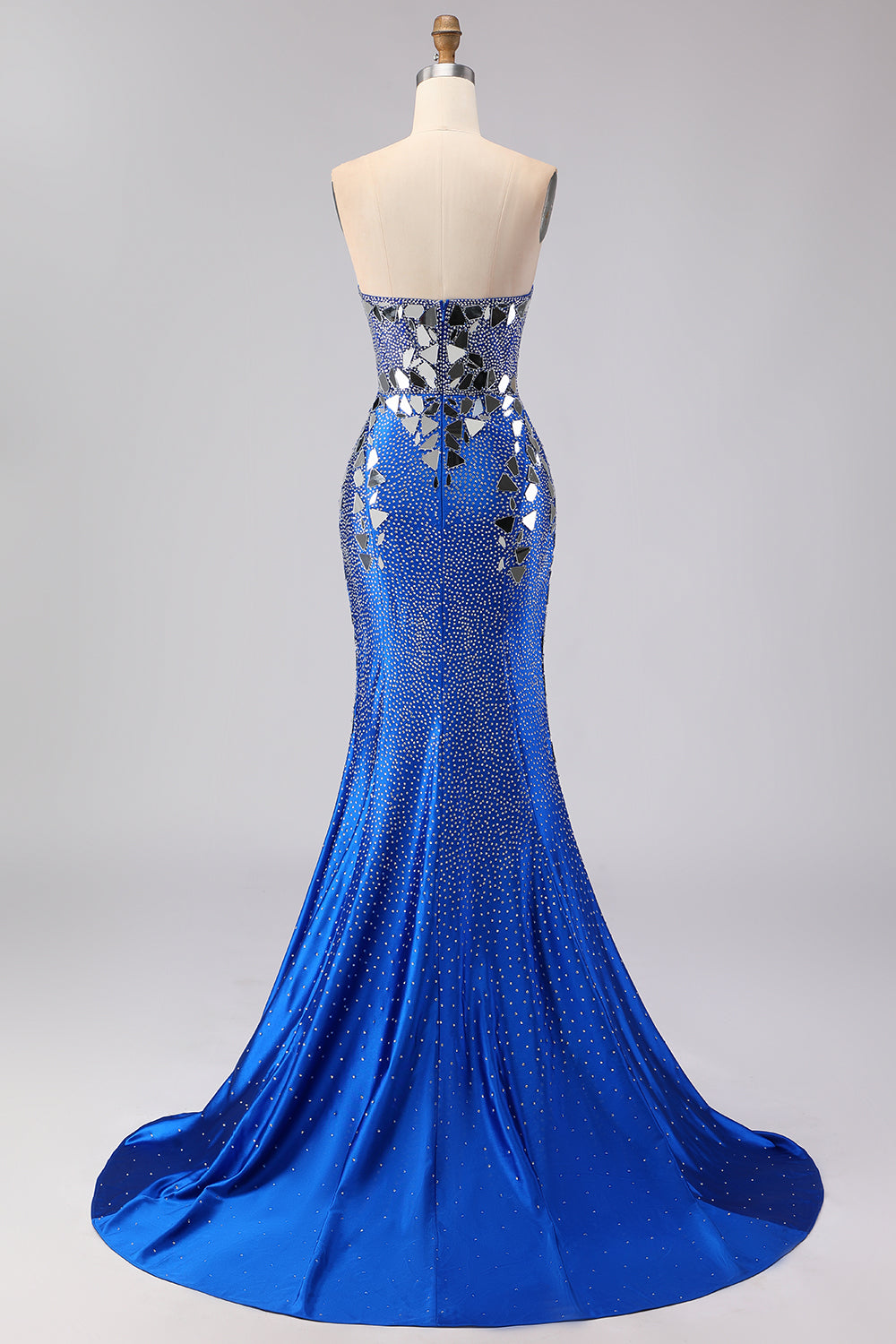 Sparkly Royal Blue Beaded Sweetheart Mirror Long Prom Dress with Slit