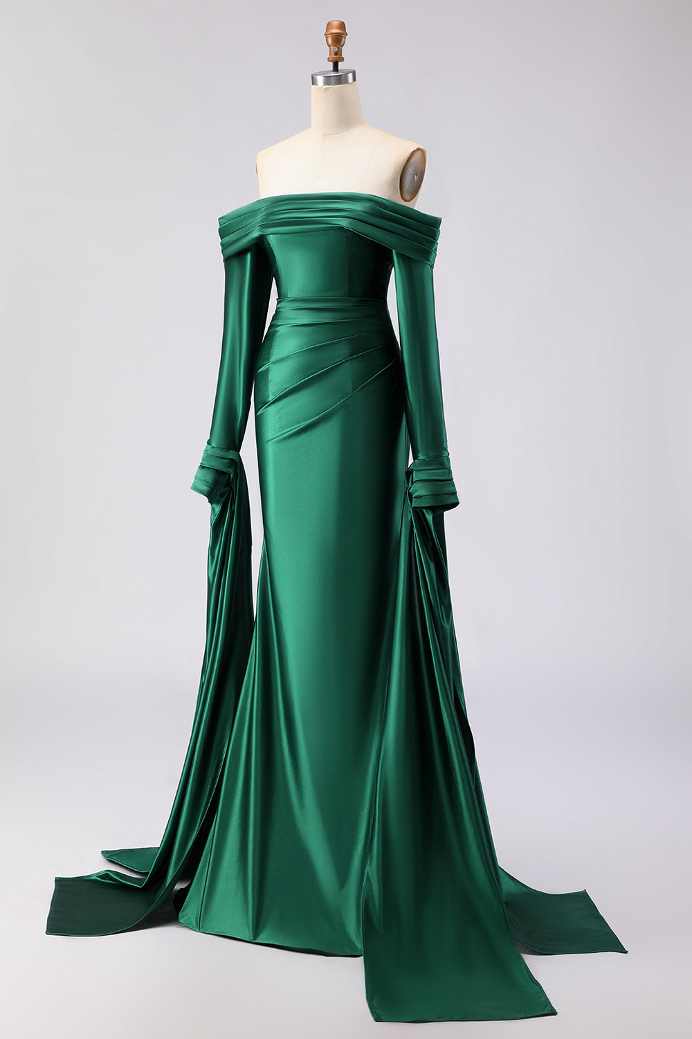 Dark Green Off the Shoulder Mermaid Long Prom Dress with Sleeves