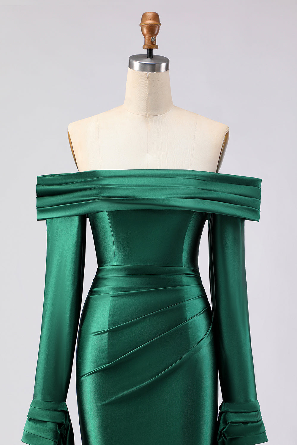Dark Green Off the Shoulder Mermaid Long Prom Dress with Sleeves