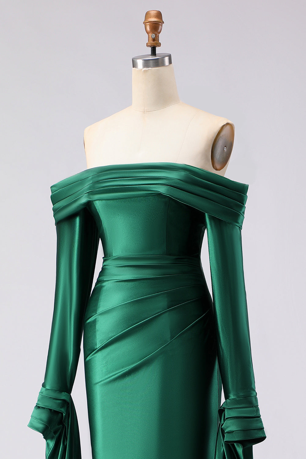 Dark Green Off the Shoulder Mermaid Long Prom Dress with Sleeves