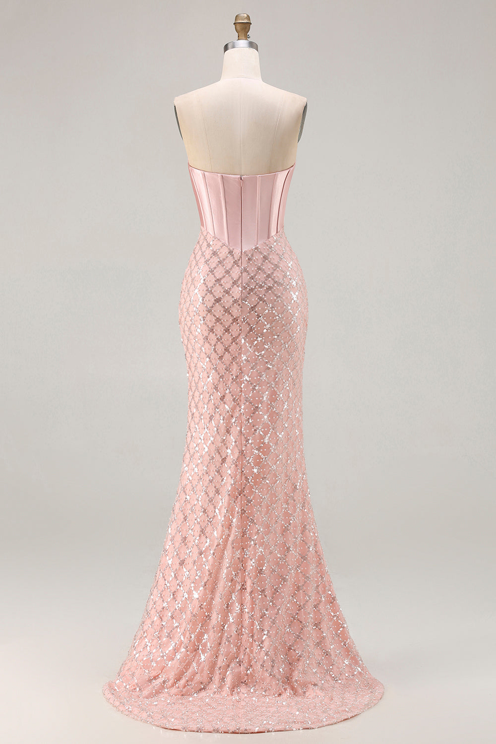 Sparkly Blush Sequin Mermaid Sweetheart Corset Long Prom Dress