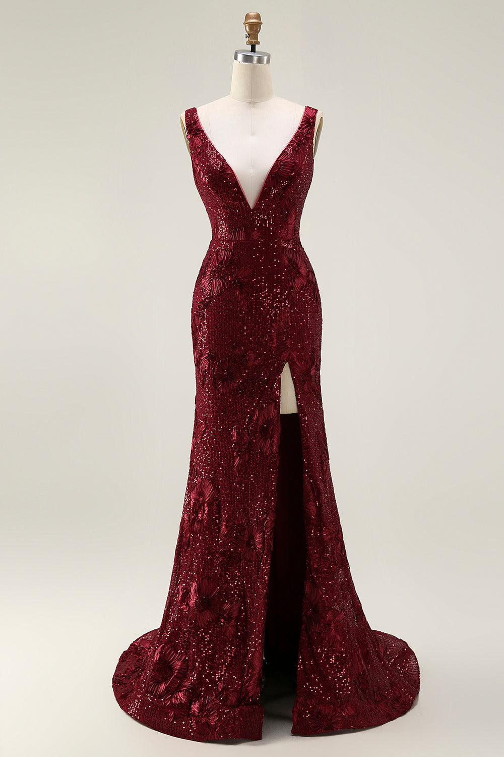 Sparkly Burgundy Mermaid Long Sequin Prom Dress with Slit