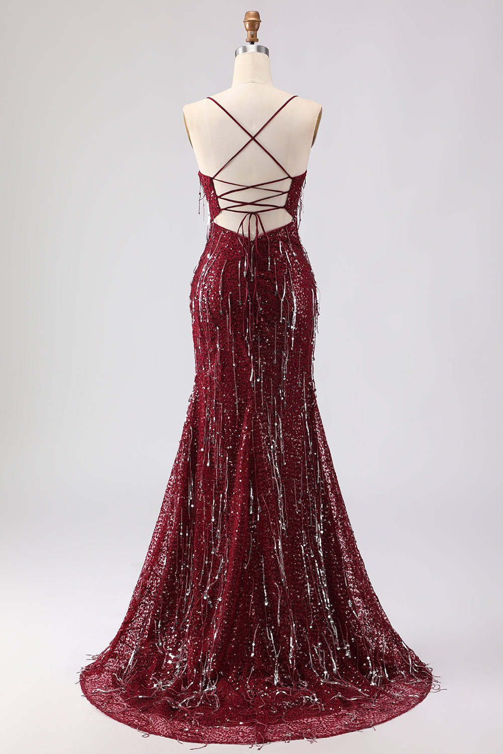Sparkly Burgundy Sequins Mermaid Long Prom Dress with Slit