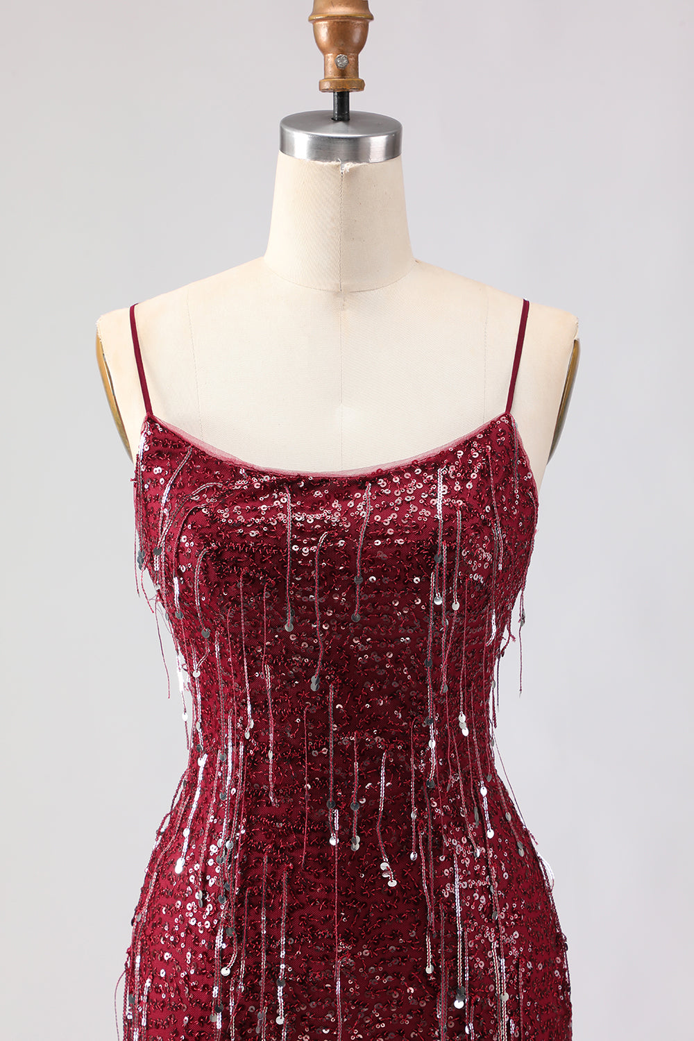 Sparkly Burgundy Sequins Mermaid Long Prom Dress with Slit