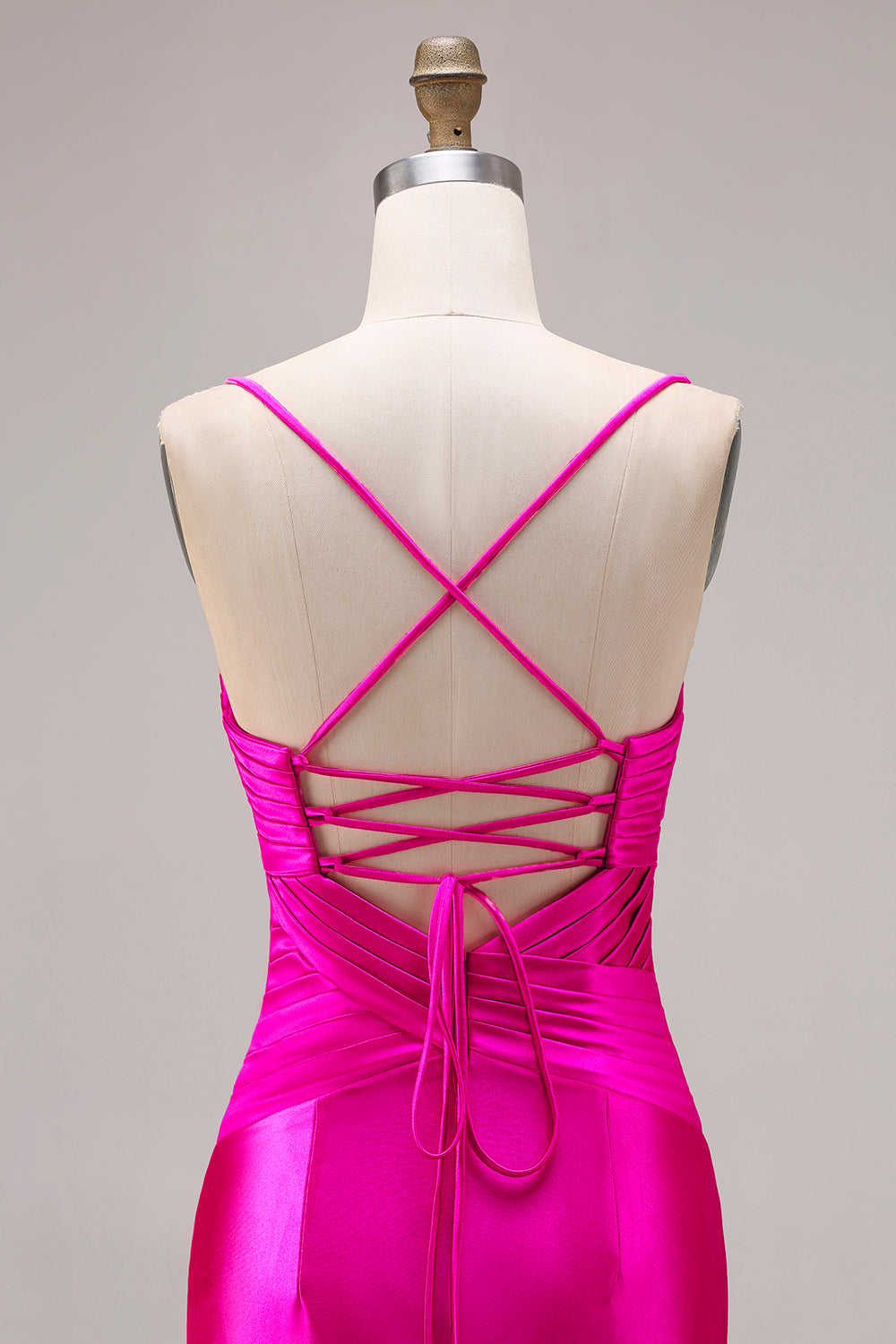 Elegant Fuchsia Mermaid Spaghetti Straps Long Satin Prom Dress with Slit