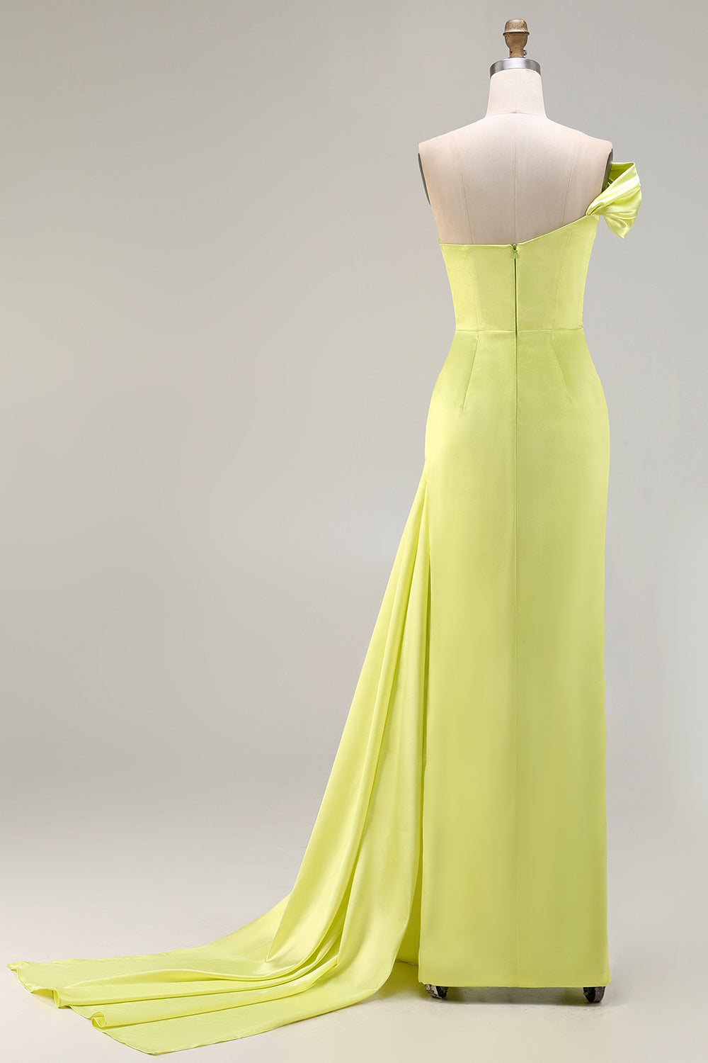 Green One Shoulder Long Sheath Prom Dress with Slit