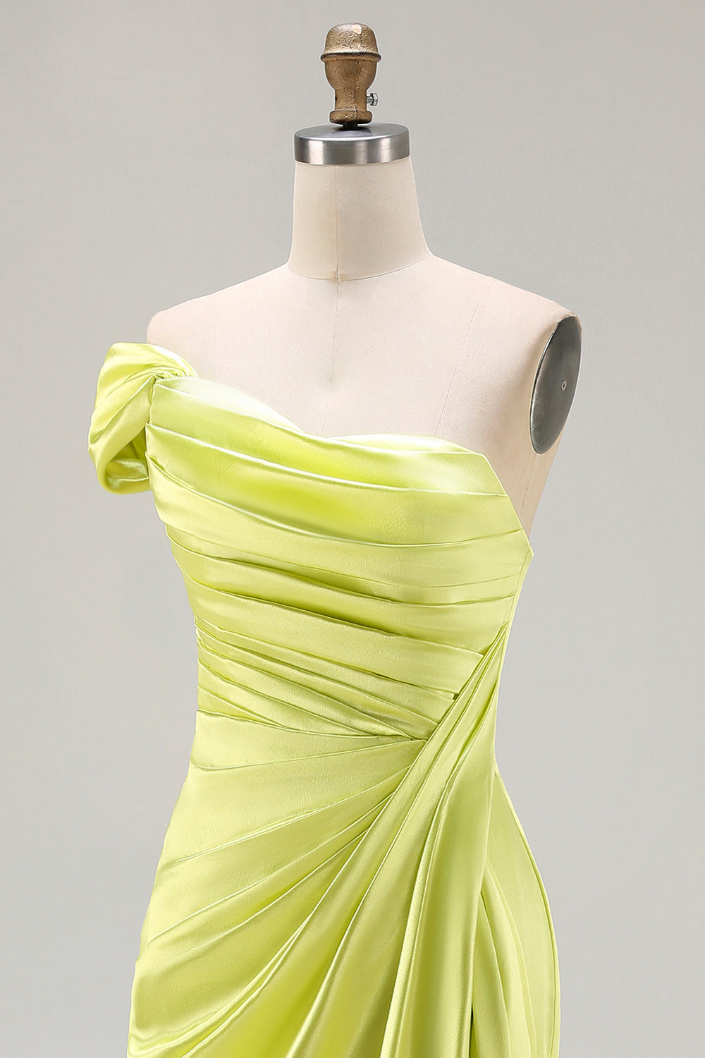 Green One Shoulder Long Sheath Prom Dress with Slit