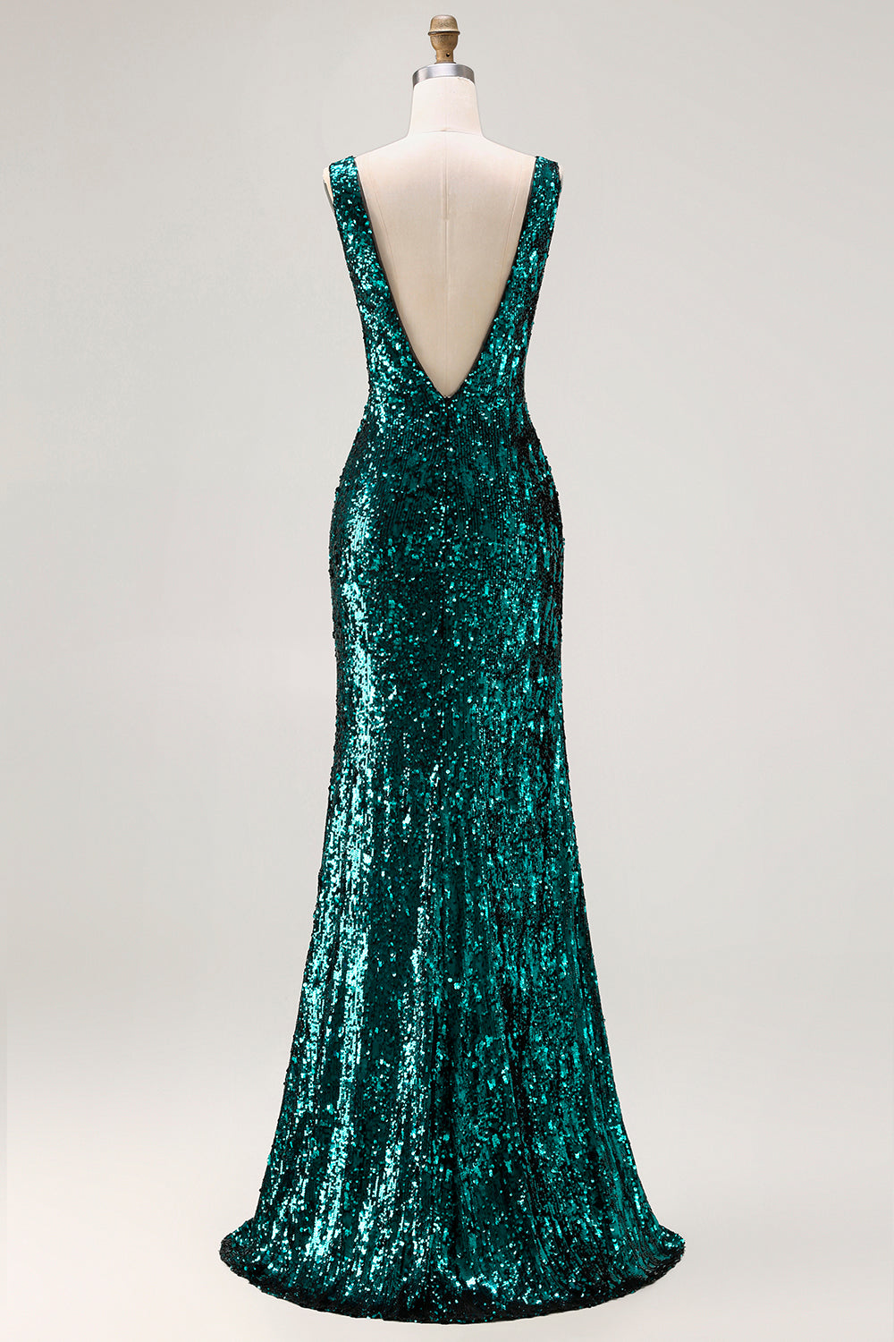 Sparkly Peacock Green V-Neck Sequin Long Prom Dress with Slit