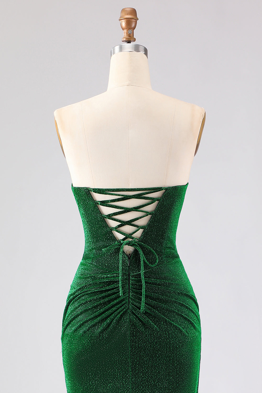 Sparkly Dark Green Mermaid Long Ruched Prom Dress with Rhinestone