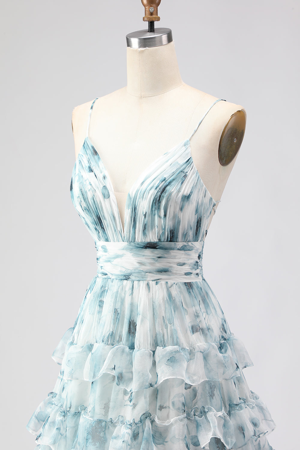 Blue Ball Gown Tiered Long Tulle Prom Dress with Slit