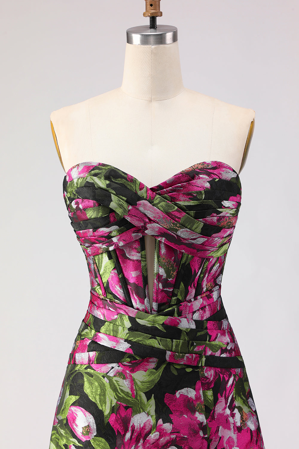 Floral Black Jacquard A-Line Sweetheart Corset Long Prom Dress with Slit