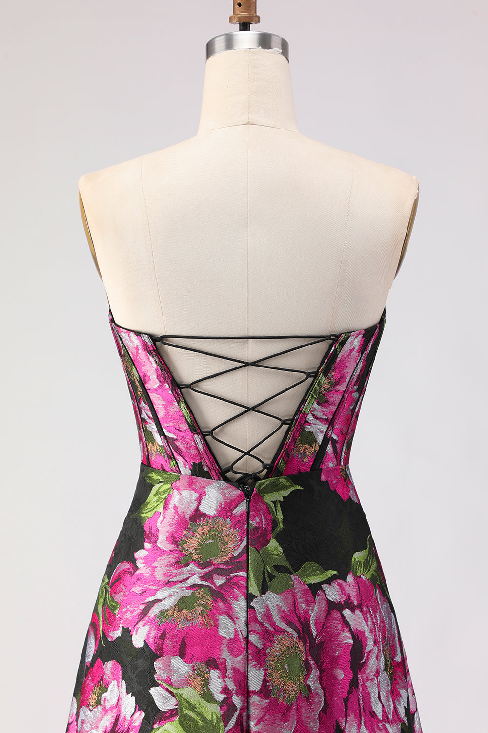 Floral Black Jacquard A-Line Sweetheart Corset Long Prom Dress with Slit