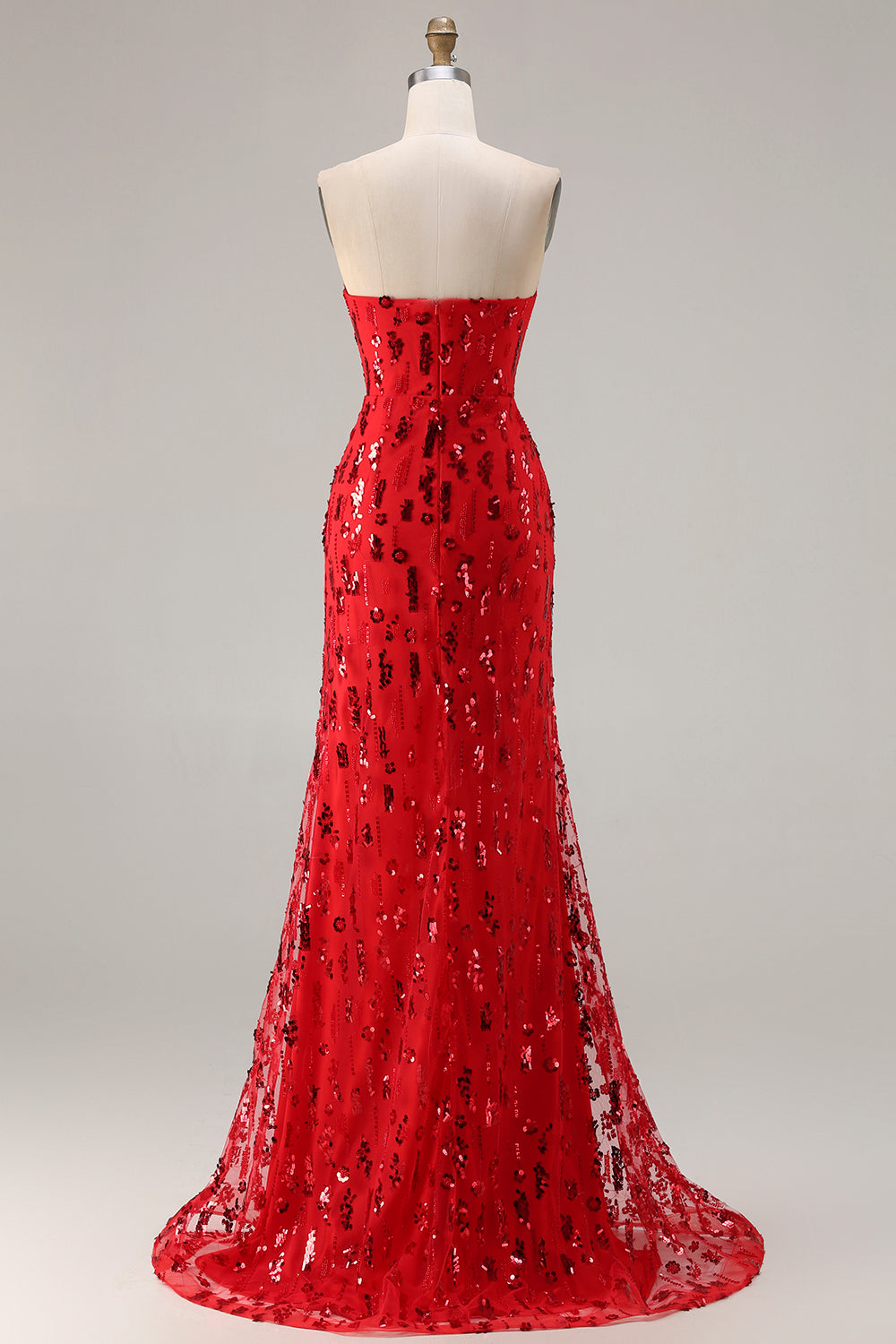 Sparkly Red Mermaid Sweetheart Long Sequin Prom Dress with Slit
