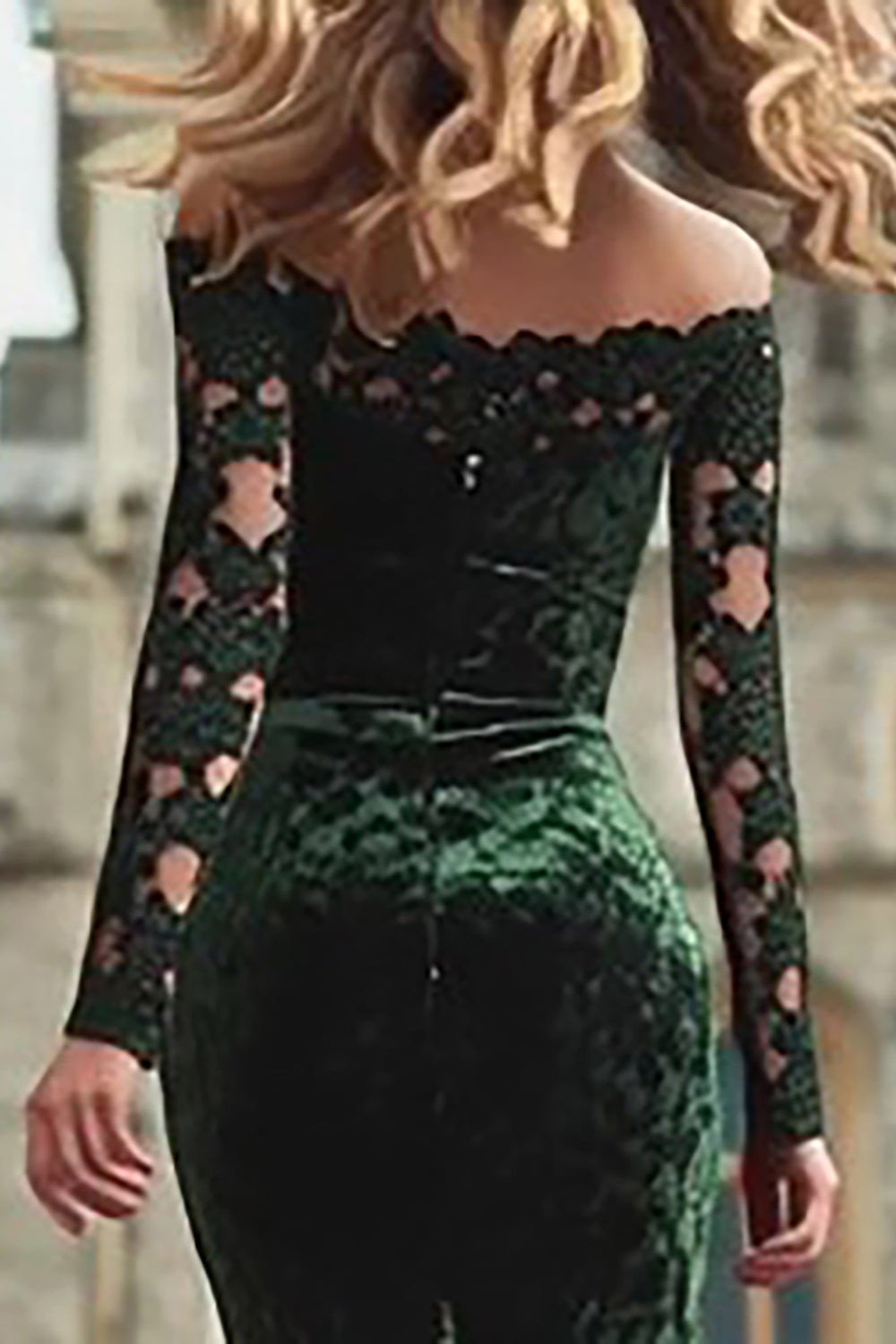 Dark Green Mermaid Off the Shoulder Long Holiday Party Dress with Lace